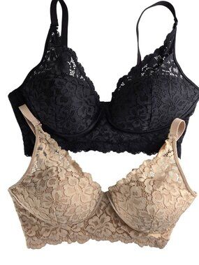 Set of 2 Maidenform Lightly Padded 36C Lace Bralettes Wireless Convertible Strap
